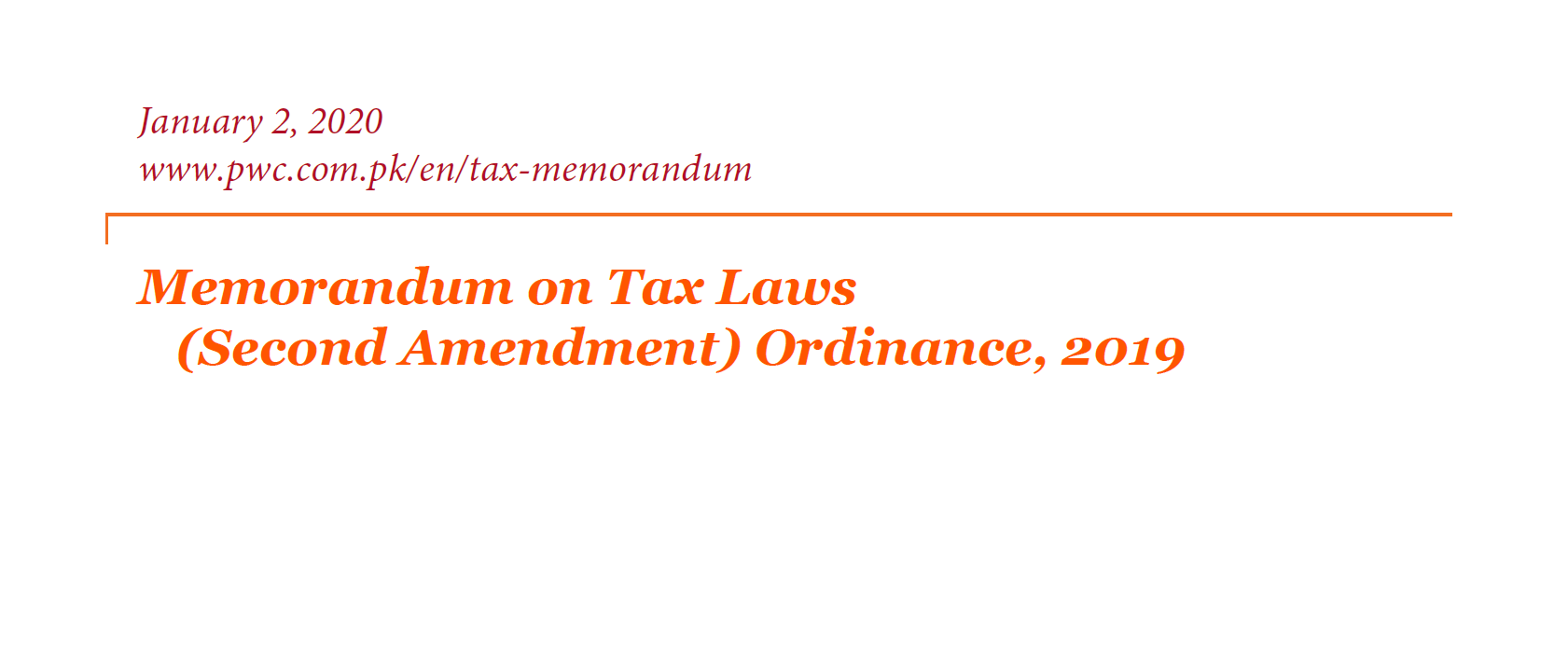 Tax Memorandum on the Tax Laws (Second Amendment) Ordinance, 2019